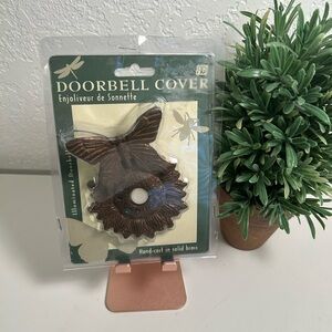 VTG Brass Butterfly Sunflower Doorbell Cover Hand Cast Illuminated Cottagecore
